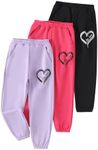 Fdqin Girls' 3 Pcs Letter Graphic Print Sweatpants Kids Athletic Joggers Pants with Pockets Red Purple Black 7-8Years
