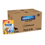 Pedigree Dentastix Medium Breed (10-25 kg) Oral Care Dog Chew Treat, Reduces Plaque And Tartar Buildup, Pack of 16 - Value Pack ( 4 X 4 Monthly Pack)