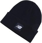 New Balance Men's and Women's Woven NB Logo Cuffed Knit Beanie, One Size, Black