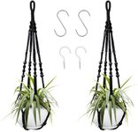 NEW-YIJUNSHUN Macrame Hanging Planter, 2 Pack Hanging Planters, Indoor Outdoor Decor Handmade Hanging Plant Holder With 4 Hanging Hooks (Black)