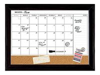 Quartet Combination Magnetic Whiteboard Calendar & Corkboard, 17" x 23" Combo Dry Erase White Board & Cork Bulletin Board, Message Board, Black Frame (79275)