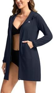 Women's UPF 50+ Swim Cover Up Sun Protection Hoodie Long Jacket SPF Lightweight Beach Cover Ups for Women(Navy,L)