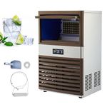 CREWORKS Commercial Ice Machine, Industrial Ice Maker Machine, Freestanding Stainless Steel Ice Cube Machine 55 pc Ice Cubes with Large Storage(88.45KG 195LB/24H)