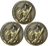 The Task Ahead Christian Challenge Coin Featuring A Fully Armored Warrior and Scripture John 4:4, Bible Verses Pocket Token (Single Coin)