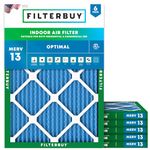 Filterbuy 13x20x1 Air Filter MERV 13 Optimal Defense (6-Pack), Pleated HVAC AC Furnace Air Filters Replacement (Actual Size: 12.88 x 19.88 x 0.75 Inches)