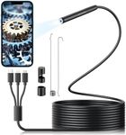 Endoscope Inspection Camera with Light - Hopefox Borescope Snake Camera, 1920P HD 3 in 1 Endoscope with 6 Lights, IP67 Waterproof 9.8FT Semi-Rigid Cord for Pipe Inspection, Cool Gadgets for Men