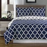 Royal Hotel Bedding Navy and White Meridian Full/Queen 3-Piece Duvet-Cover-Set, 100% Cotton 300 TC