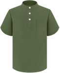 Arshiner Boys School Shirts Short Sleeve Henley Shirt Easy Iron Button Down Shirt Short Sleeve Casual Plain Shirt with Pocket Henley Tops Regular Fit Casual Shirt Schoolwear