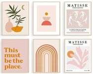 Matisse Wall Art Prints Set of 6, Abstract Matisse Wall Art Exhibition Posters, Minimalist Boho Canvas Art Prints Beige Pink Room Decor, Pinke Boho Wall Art Decor for Room Aesthetic, Bedroom, Living