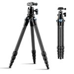 SIRUI Carbon Fiber Travel Tripod with 360° Ballhead B-00K, 50″ Lightweight Compact Professional Camera Tripod, 5 Sections, Quick Release Plate, Weight 2lbs, Loads 13.2lbs/6kg