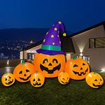 Poptrend Inflatable Halloween Decorations,8.2 FT Inflatable 7 Pumpkins Wearing Witch Hats Outdoor Halloween Blow Up Yard Decorations Internal LED Lights Halloween Holiday Decorations Home Garden