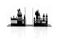 Harry Potter Hogwarts Castle Metal Bookends | Die Cut Metal Bookends with Hogwarts Castle Silhouette Glow in The Dark Design | Ideal for Harry Potter Book Collections & More