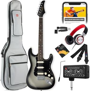 Best Choice Products Beginner HSS Electric Guitar Kit w/Headphone Amp, Padded Gig-Bag, Headphones, Guitar Strap - Silverburst/Black