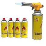 Blow Torch Head Butane Weed Burner Auto Ignition Welding Gas Flamethrower for Cooking, Catering Culinary, Blower Crafts, Camping BBQ & Fire Starter (Torch Head+4 Canisters)