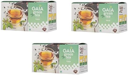 GAIA Tulsi Green Tea|Organic Nutrient-Rich|Antioxidant|Beverage For Weight Loss|Stress Relief|Anti-Aging|Immune Support|Nutrient-Packed Aids In Digestion (25 Tea Bags Each Box)(Pack Of-3, 150 Gram)