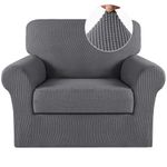 Turquoize 2 Piece Chair Covers with Arms Chair Cover Couch Cover Chair Covers for Armchair Covers Slipcover Washable Chair Furniture Cover Feature Thick Jacquard Fabric (Armchair, Charcoal Gray)