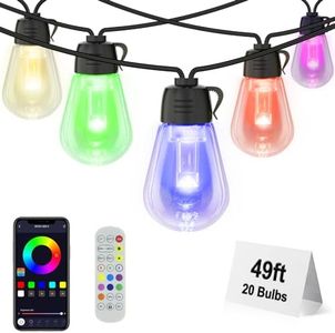 Generic Outdoor String Lights, 49ft RGB Patio Lights with IP65 Waterproof 20 Bulbs, S14 Dimmable LED Hanging Lights with App & Remote, Color Changing String Lights for Garden Yard Porch Party Decor