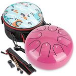 Steel Tongue Drum Musical Instruments - 6 Inch 8 Notes Hand Pan Steel Drums Percussion - C Major Meditation Drum Set with Music Book Mallets Carry Bag for Adults Kids Beginner Gifts (Pink)