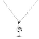 Sterling Silver 0.03 Ct Canadian Diamond Trebel Clef Music Note Pendant and Chain Necklace