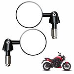 Miwings Aluminium Alloy Motorcycle Mirrors - Round Adjustable Upto 180 Degree Bar End Side Mirror Suitable For (Pack of 2) For Bajaj Dominar 250, Black