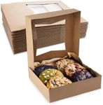 MT Products Kraft Cookie Boxes with Window - Size of 8” x 8” x 2 ½” - (25 Pieces) Auto Pop-Up Bakery Boxes with Window - Perfect for Muffins, Donuts, Mini Cakes, and Cookies - Made in the USA