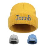 Lanleay Custom Beanie Hats for Baby Girls Boys - Personalized Embroidered Beanies with Name for Infants Toddlers Adults Winter Yellow Knit Hat