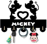 QIANGGE Mick Key Hook Mouse Key Holder Self-Adhesive Key Rack for Entryway, 5 Hook Black Heavty Duty 6 LB, Wall Hooks Coat Rack, Gifts for Mick Lovers