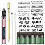 Rechargeable cordless Electric Micro Engraver Pen Mini DIY Engraving Tool Kit for Metal Glass Ceramic Plastic Wood Jewelry with 30 Bits and 16 Stencils and 1 Scriber Pen