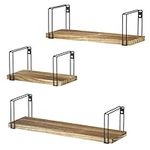 SRIWATANA Rustic Floating Shelves, Decorative Wood Wall Shelves Set of 3, Wall Mounted Storage Shelves for Bedroom, Living Room, Kitchen, Bathroom, Office and More Carbonized Black