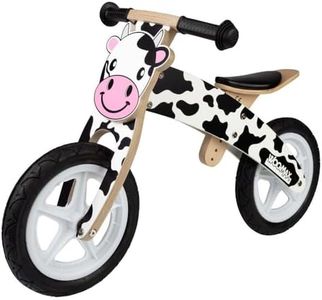 WOOMAX - Bici de Madera sin Pedales, de Vaca, 85x36x53 cm, Asiento Regulable 3 Alturas, Bici Infantil 4 años, Vaca Juguete, Bicicletas niños, 25 Kg, 2 a 5 años (85377)