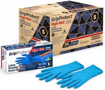 GripProtect High Risk Latex Blue Exam Gloves 14 Mil – Powder-Free, Heavy Duty Disposable Gloves – Exam Grade PPE for Medical, Industrial, EMS, Janitorial, Plumbing, Cleaning, Long Cuff (Small 500)