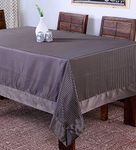 Lushomes Dark Grey Tablecloth with Striped Center and Plain Border (60 x 90 inches, Single Pc)