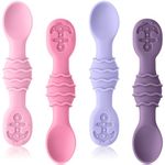 Qkie Silicone Baby Spoons, Set of 4 Baby Learning Spoons, Dinner Spoons, BPA-Free Baby Cutlery, Baby Spoon Eat Yourself, Blw Baby LED Weaning Accessories (Lollipop Pink)