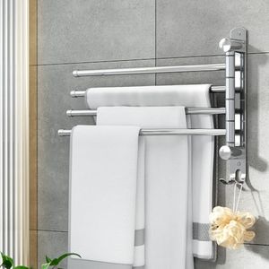 Devanti Towel Rail, 4 Bars Stainless Steel Towels Rack Clothes Rails Airer Racks Bathroom Holder Wall-Mounted Clothe Storage, Swivel Hanging Hook Silver