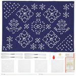 WEBEEDY DIY Sashiko Kit with Traditional Japanese Sashiko Pattern Template Fabric Embroidery Stitching Sashiko Table Mats with Instructions for Home Dining Table Decor, Geometric Style