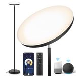 OUTON Smart LED Floor Lamp, 50W/4500LM Super Bright Torchiere Lamps, 70" Tall Standing Lamp Works with Alexa Google Home, Corner Lamp with Remote, Reading Lamp for Living Room Bedroom Cool Black