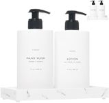 FINESSY White Hand and Dish Soap Dispenser Set 3 Pack, Kitchen Soap Dispenser Set with Tray, Hand Soap and Lotion Dispenser Set with Tray, Dish and Hand Soap Dispenser Set, Modern Ktchen Decor