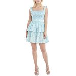 BCBGeneration Women's Fit and Flare Flutter Strap Square Neck Tiered Skirt Tie Back Mini Dress, Retro Floral, Large