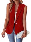 utcoco Women's Casual Business Blazer Vest Sleeveless Open Front Blazer Waistcoat with Pockets, Red, Large