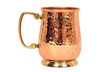 INDIAN ART VILLA Hammered Copper Mug Cup with Brass Handle, Serveware & Drinkware, 600 ML, Brown