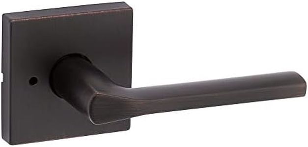 Kwikset Lisbon Interior Privacy Door Handle with Lock, Door Lever for Bathroom and Bedroom, Venetian Bronze Reversible Keyless Push Button Lock Door Lever