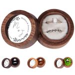 Munidow Wedding Ring Box Personalized, Double Ring Boxes for Ceremony, Engagement Custom, Wooden Mini Round Ring Holder Elegant and Retro Ring Holder Box/Organizer with Name & Date, WHA0EbD