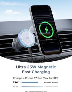 UGREEN MagFlow 25W Wireless Car Charger – Fast Magnetic Charging Mount