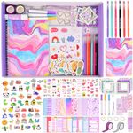 Goldge 109pcs DIY Journal Kit for Girls Diary, Gifts for Girls Ages 8 9 10 11 12+ Years Old, Stationery Set, DIY Scrapbook Kit for Tweens Teens, Arts and Crafts for Kids