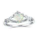 Personalize Sorority Sister BFF Celtic Irish Friendship Promise Crown Heart White Created Opal Claddagh Ring For Women Teen .925 Sterling Silver October Birthstone Customizable