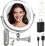 9" Wall Mounted LED Lighted Makeup Vanity Mirror - 4000mAh Rechargeable Double Sided 1X/30X Magnifying Mirror, 3 Color Lights Touch Dimmable, Height Adjustable Extended Arm 360° Swivel Bathroom Mirror