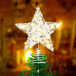 Christmas Tree Topper Star 20 LED Lights Two Modes:Steady or Flashing Tree Topper Christmas Decorations with Battery Operated for 3-9 feet Christmas Tree