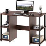 SHW Compact Home Office Wood Desk with Double Sided Shelves, Cherry