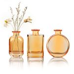 Amber Glass Bud Vase Set of 3 - Small Rustic Flower Vase - Mini Bottle Floral Vase Decorative Centerpieces for Wedding, Home, Office, Table Décor