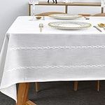 Plenmor Tablecloth for Rectangular Table Natural Table Cloth for Outdoor Cotton Linen Looking Fabric Table Cover for Kitchen Garden (White, 135 x 180 cm)